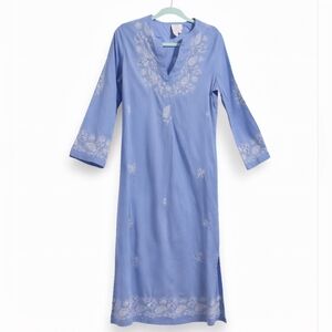 Soft Surroundings Lazy Day Lounge Maxi Dress Womens Sz S Periwinkle, Embroidery